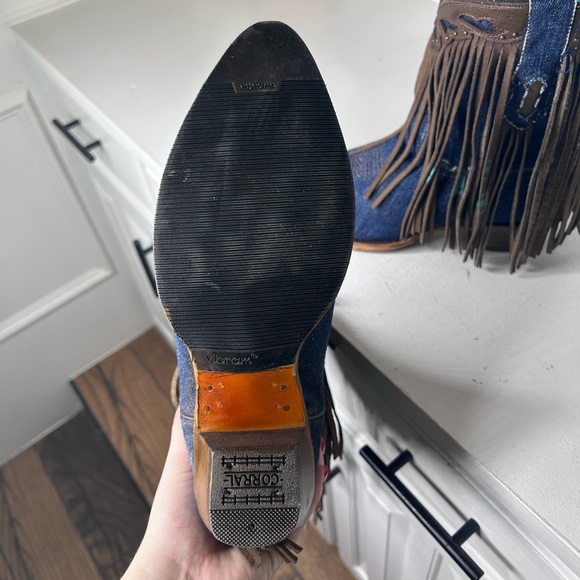 Corral Fringe Denim Cowgirl Boots Women’s 11 Western Rodeo Style, Rare Blue Jean - Picture 6 of 8